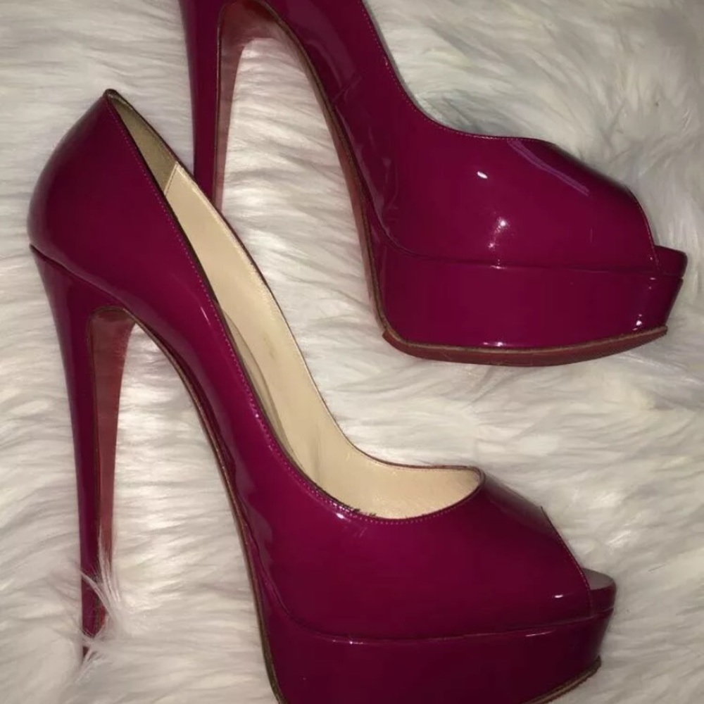 Christian Lounoutin lady peep Fuchsia heels - Picture 2 of 7